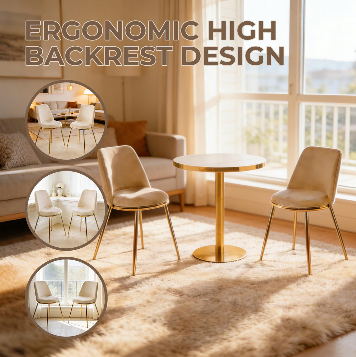 ESSZIMMERSTUHL mit hoher Rückenlehne Velvet Cream White - Weiß, Metall (47/82/56cm) - Meubliv