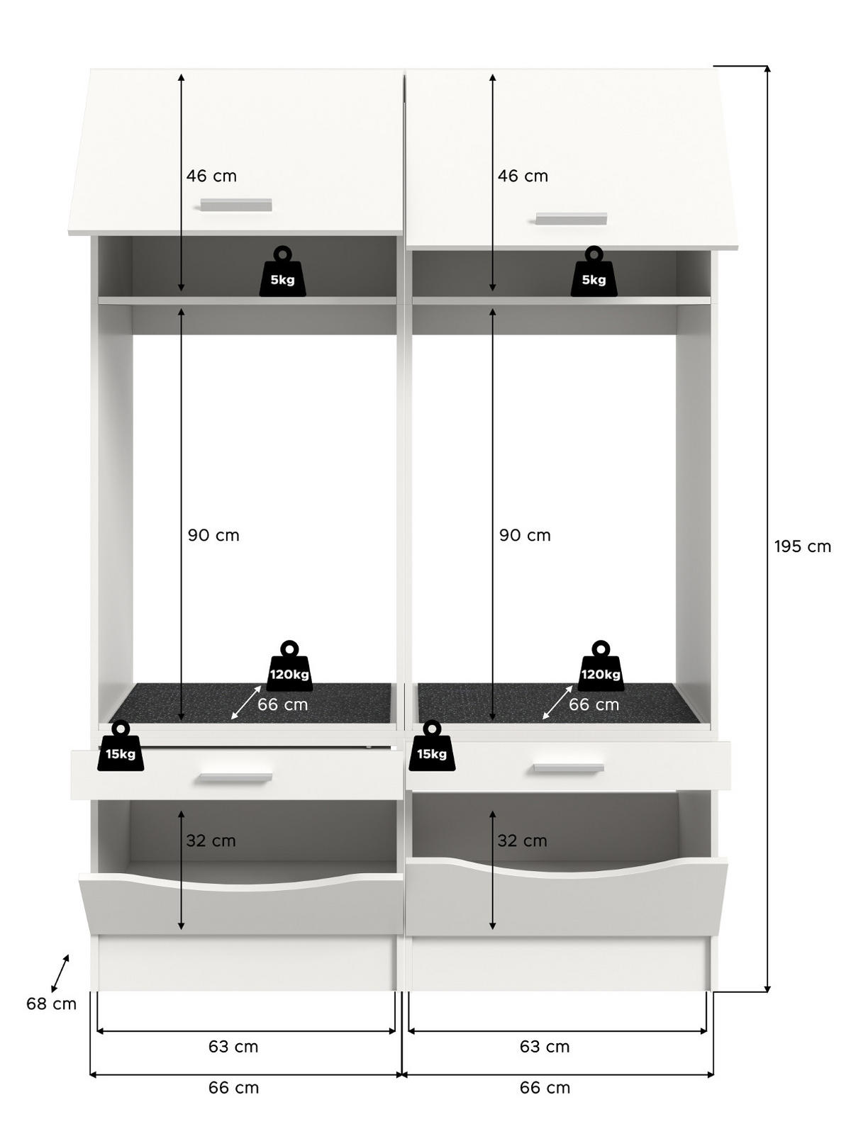 WASCHMASCHINENSCHRANK weiß Set 2-teilig 132 cm, Waschmaschinenumbau mit viel Stauraum - Silberfarben/Weiß, Glas/Holzwerkstoff (132/195/68cm) - Inn.Furn