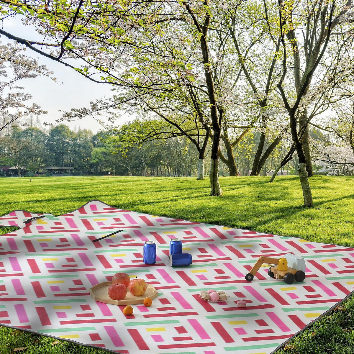 PICKNICKDECKE XXL 200x200 ecoline 100% recyceltes Fleece Grafik pink - Pink, Textil (200/200cm) - wometo