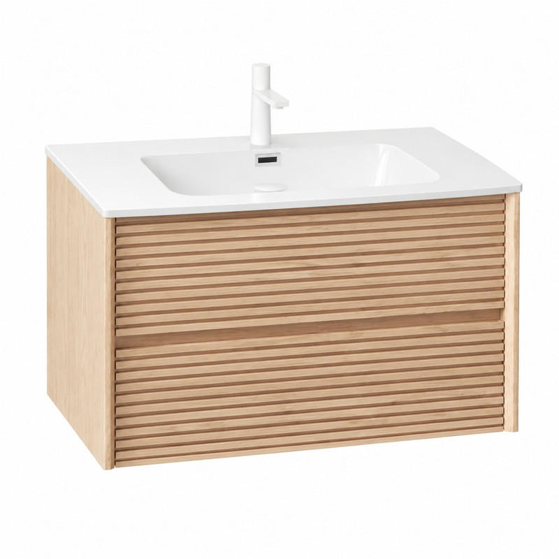 WASCHTISCH 81 cm mit Keramikbecken Weiß Natur - Weiß, Holz (46.5/51.5/81cm) - Beauniv