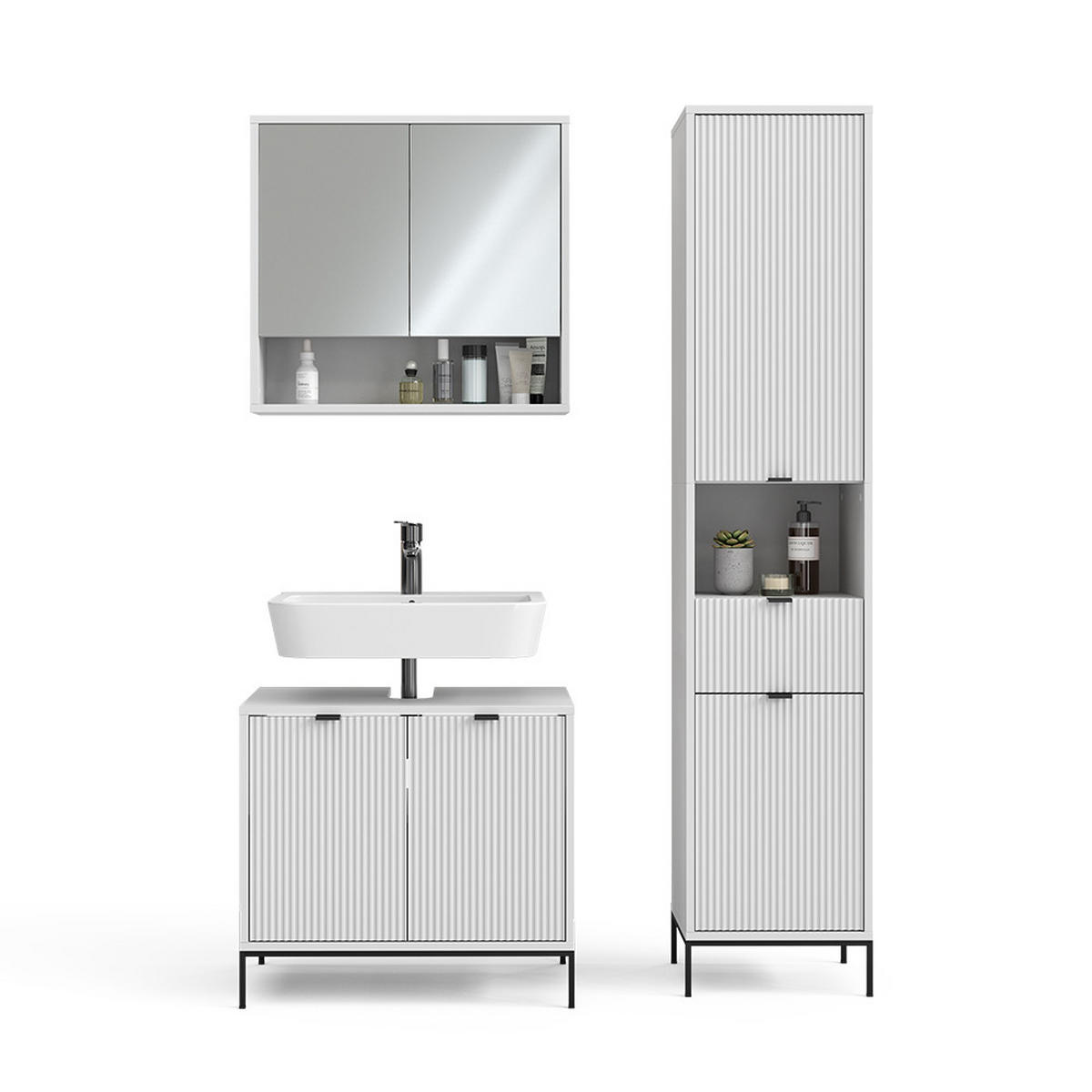 BADMÖBEL-SET Eliza Weiß 3 Teile, mit Hochschrank - Weiß, Holzwerkstoff (70/63/45cm) - Vicco
