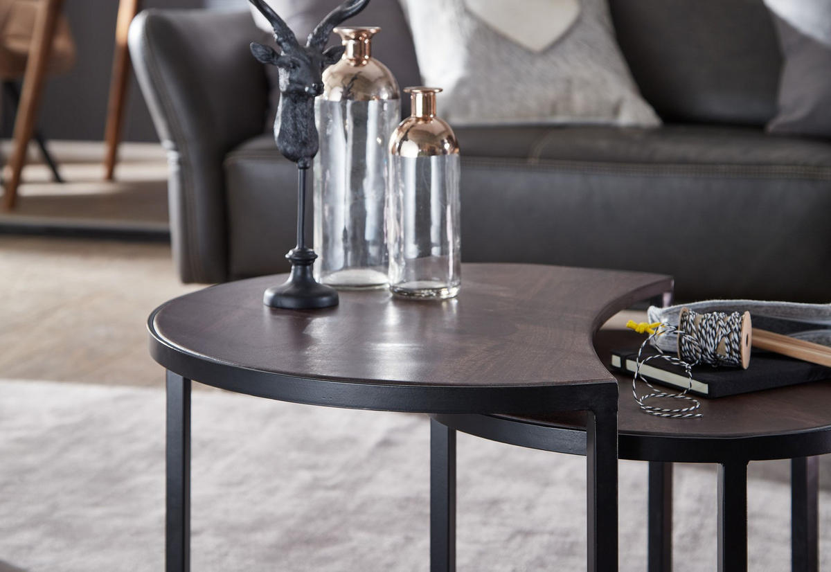 COUCHTISCH 2er Set Holz Metall Industrial Handgefertigt ESINO, Braun 60x41x41 cm - Schwarz/Braun, Holz/Metall (41/60/41cm) - KADIMA DESIGN