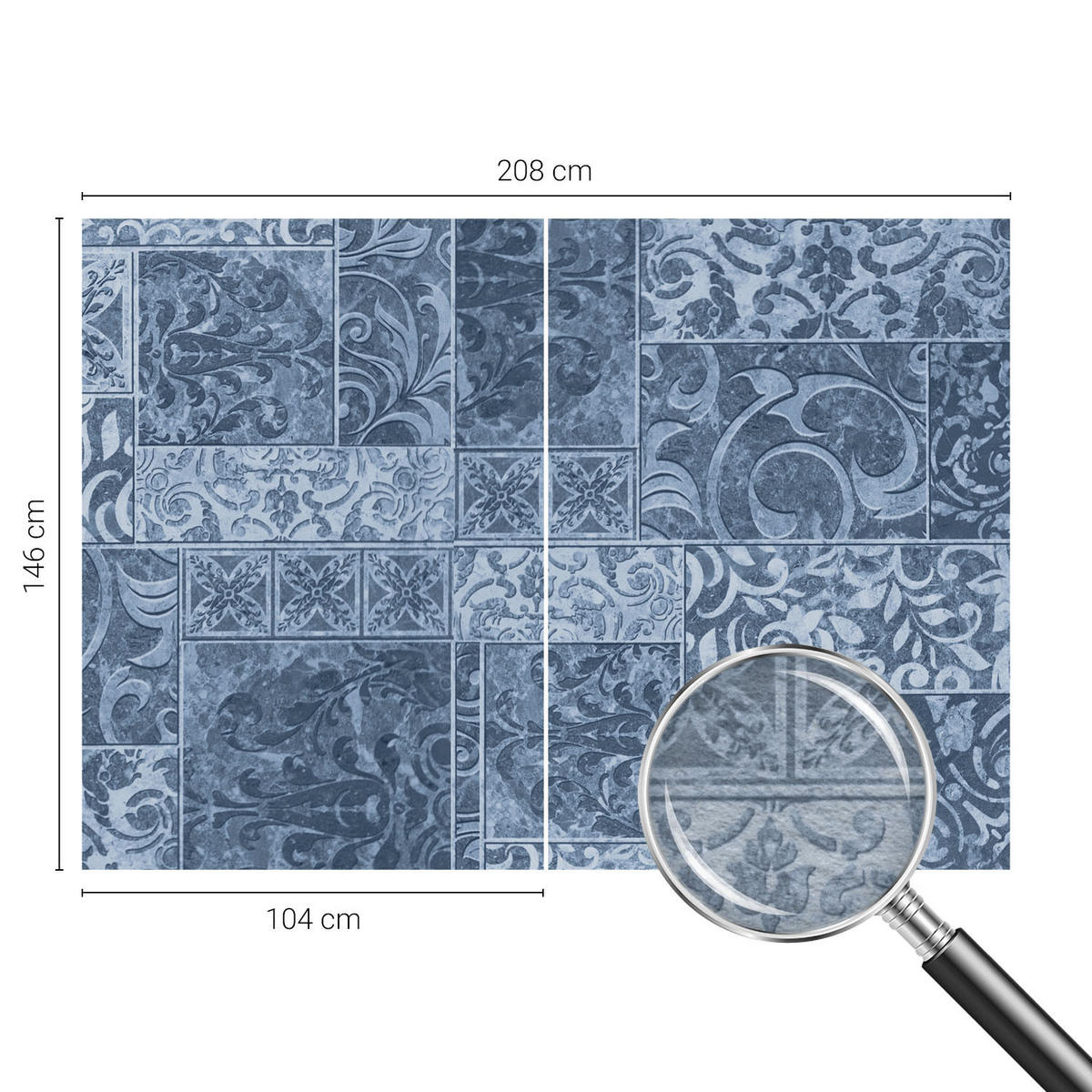 FOTOTAPETE 208x146 cm - Pflanzenornamente - Blau, Textil (208/146cm) - Wallfluent