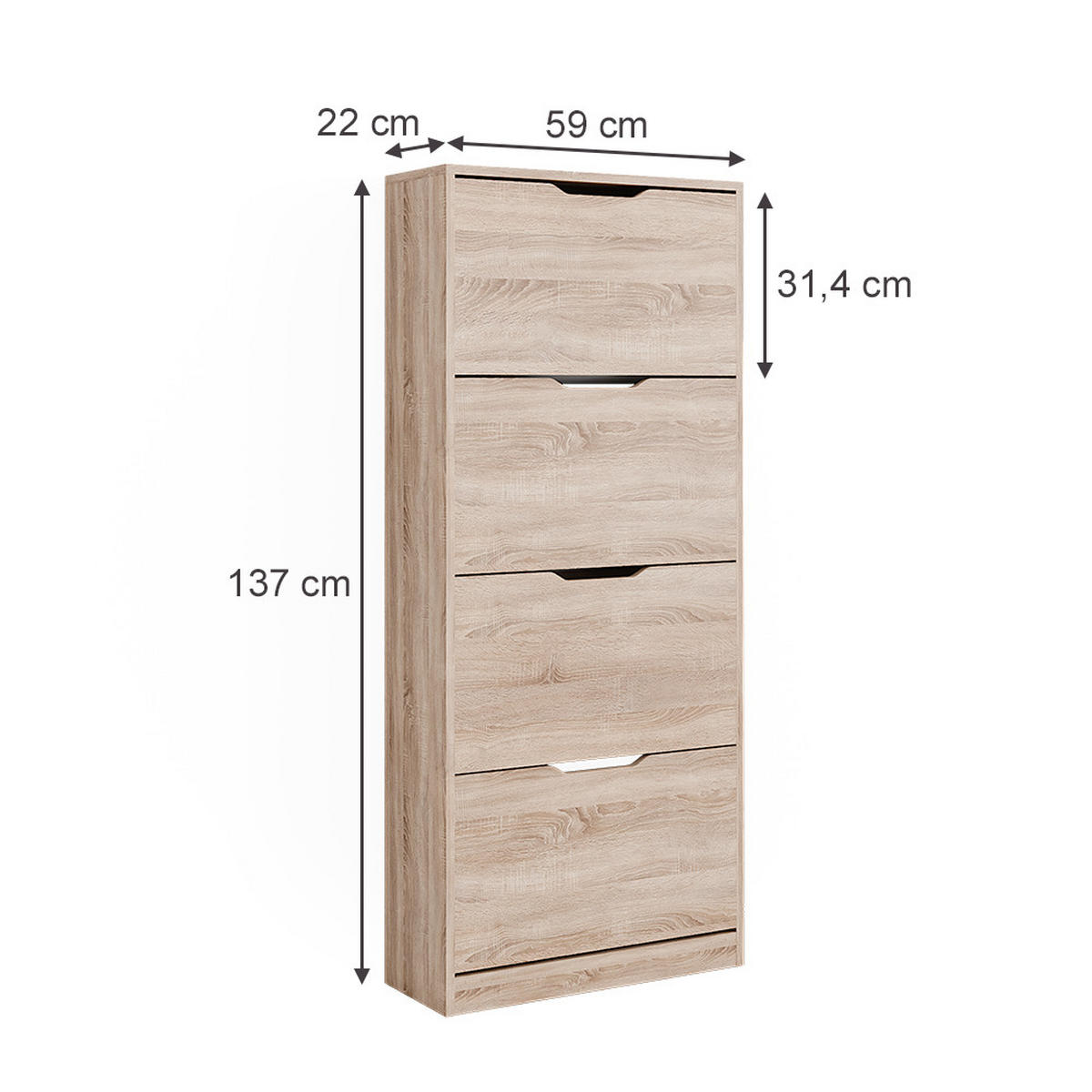 SCHUHKIPPER Luca Sonoma 59 x 137 cm mit 4 Klappschubladen - Sonoma Eiche, Holzwerkstoff (59/137/22cm) - Vicco