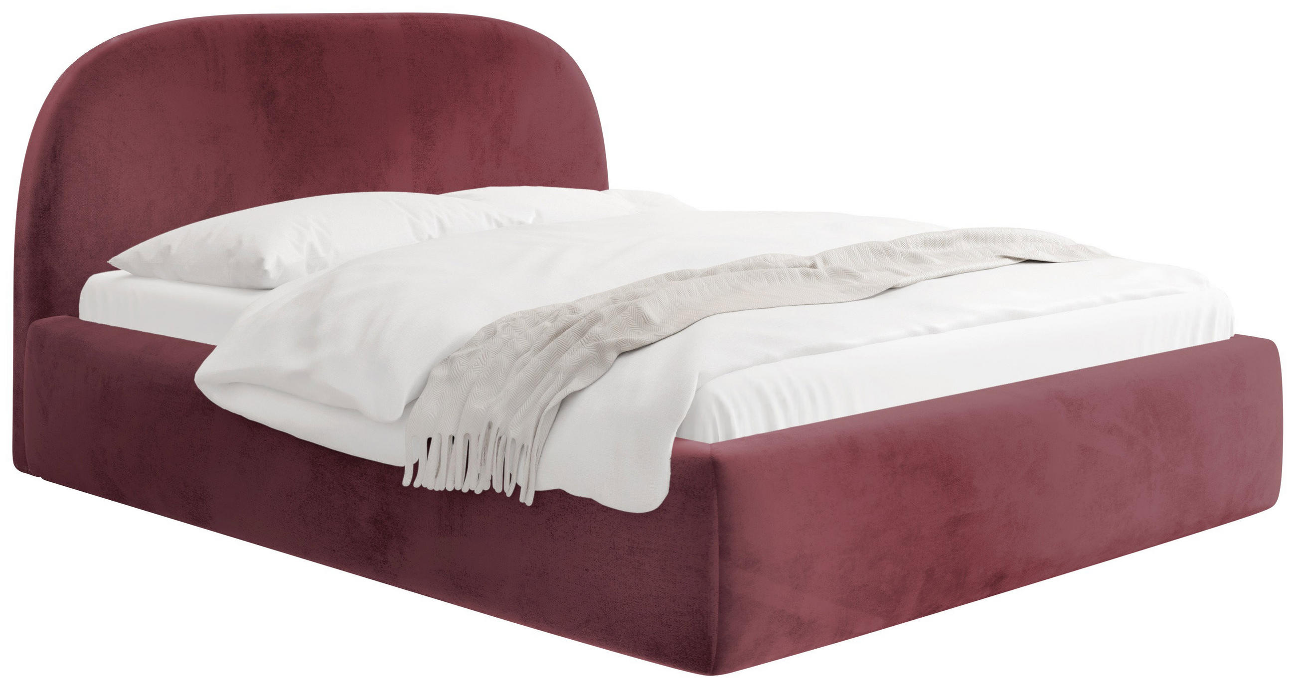 POLSTERBETT Puro mit Bettkasten, Bordeaux Samt 120 x 200 cm – mit Metall-Lattenrost - Bordeaux/Birkefarben, Kunststoff/Textil (120/200cm) - WFL GROUP