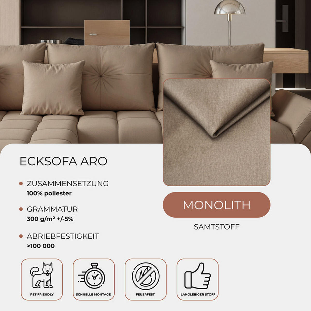 ECKSOFA ARO mit Schlaffunktion und Bettkasten Beige - Beige, Holzwerkstoff/Kunststoff (280/190cm) - Idohome