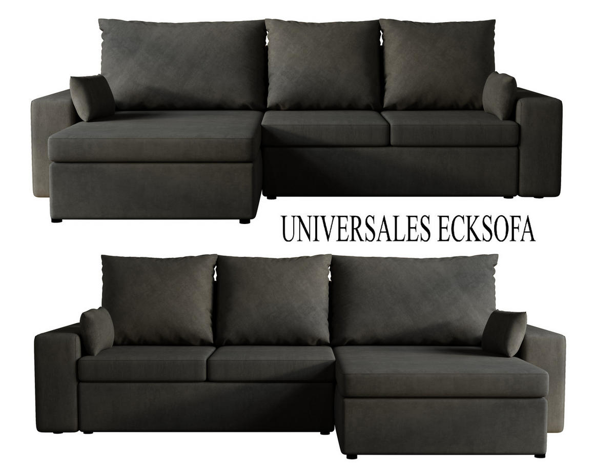 ECKSOFA Paco mit Bettkasten und Schlaffunktion, L-Form/XL-Form, Velourstoff, Universal - Graphitfarben, Holzwerkstoff (276/145cm) - 4ALL HOME