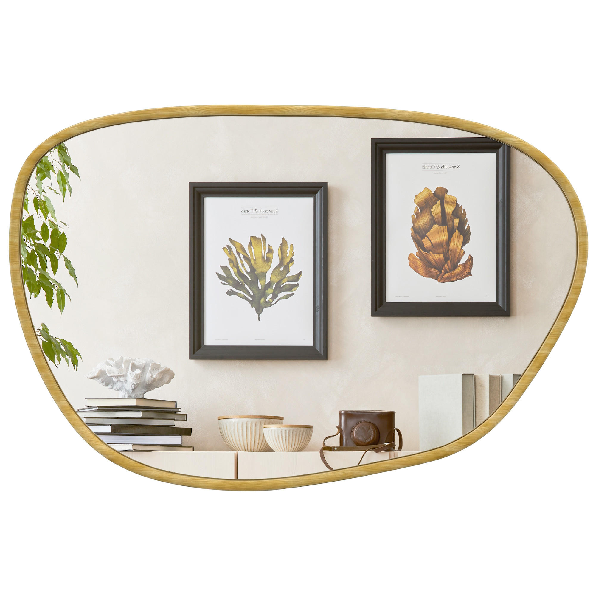 WANDSPIEGEL DE-14384 asymmetrisch mit Holzoptik-Rahmen Natur - Naturfarben, Kunststoff (60/90/2.5cm) - ComfortXL