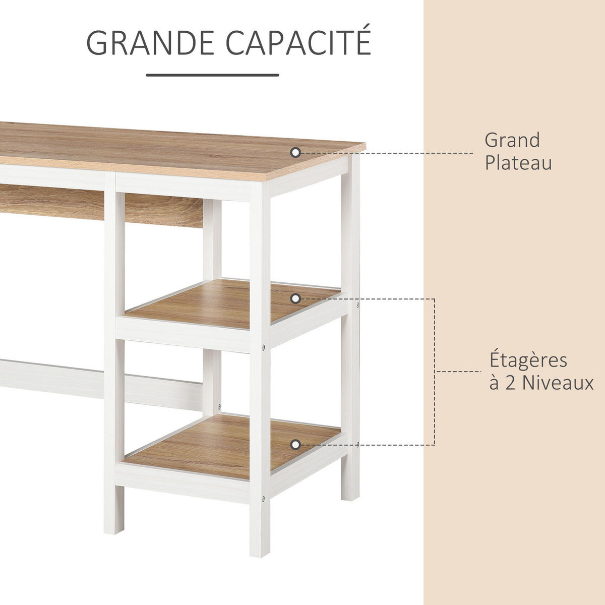 SCHREIBTISCH Eiche-Optik und Weiß mit 2 Regalfächern 110/48/76 cm - Beige, Holz (48/110/76cm) - PANGIVO