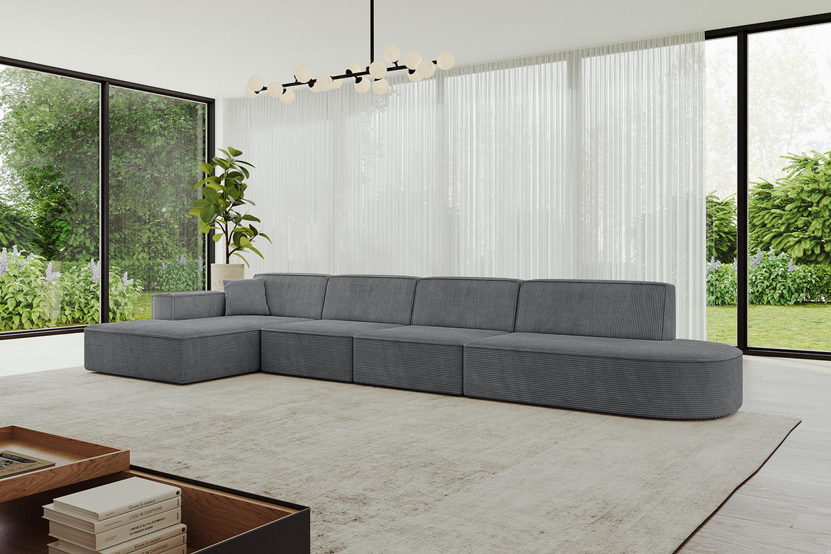 ECKSOFA Ottomane Links IREA-L3-v4 - 413x171x79 cm Duneklgrau - Dunkelgrau/Graphitfarben, Holzwerkstoff/Textil (413/171cm) - ALTDECOR