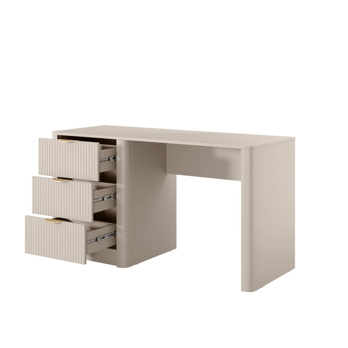 SCHREIBTISCH Flore 140 cm Beige / Gold - mit 3 geriffelten Schubladen - Beige/Gelb, Holz/Holzwerkstoff (55/140/76cm) - Ravio