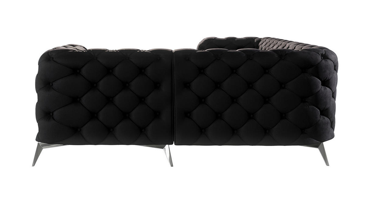 ECKSOFA Chesterfield Laura Schwarz Samt, Ottomane rechts - Silberfarben/Schwarz, Holz/Textil (264/204cm) - S-Style Möbel