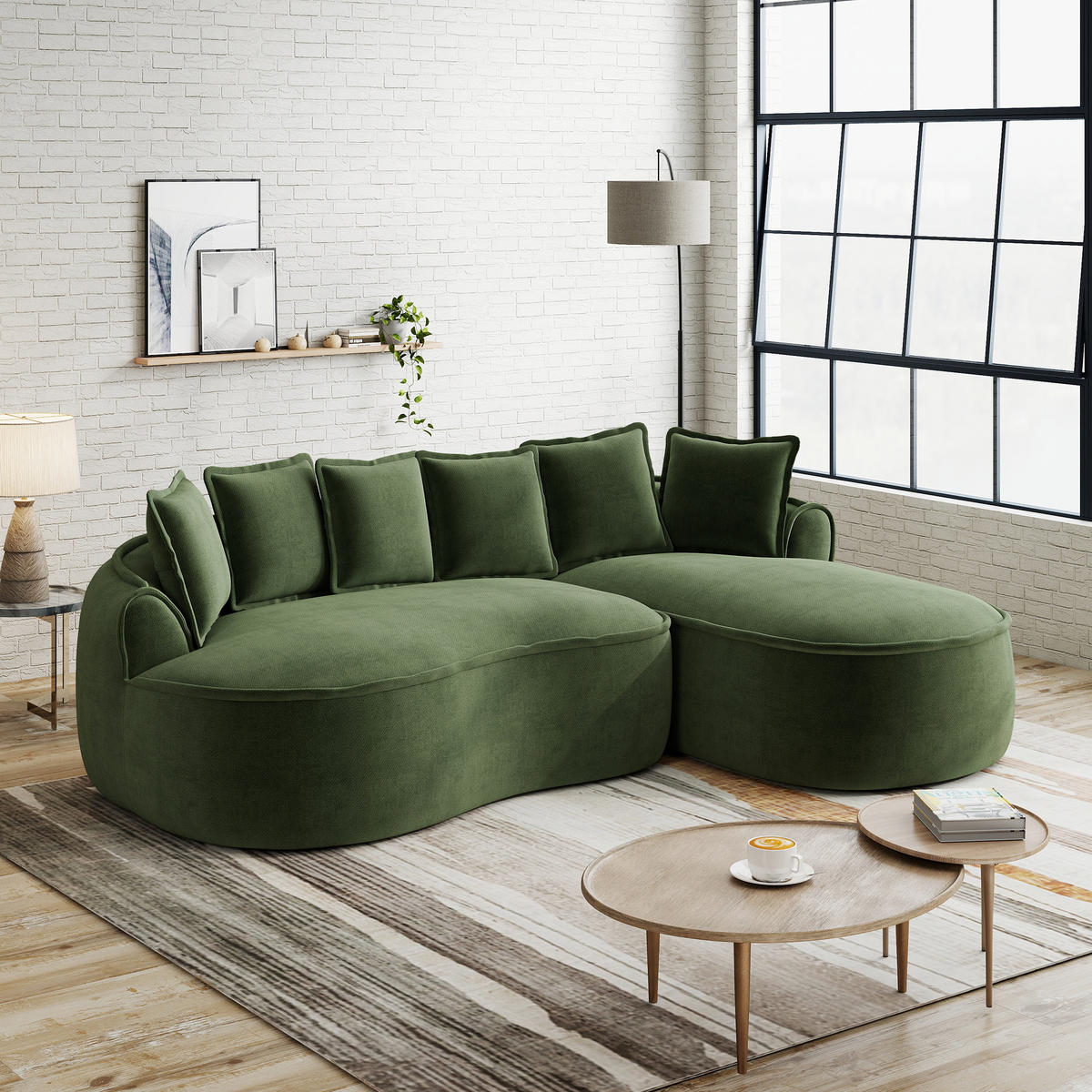 3-SITZER Sofa 252x164x67 cm aus Chenille-Stoff rahmenlos ohne Montage, grün - Grün, Textil (164/67/252cm)