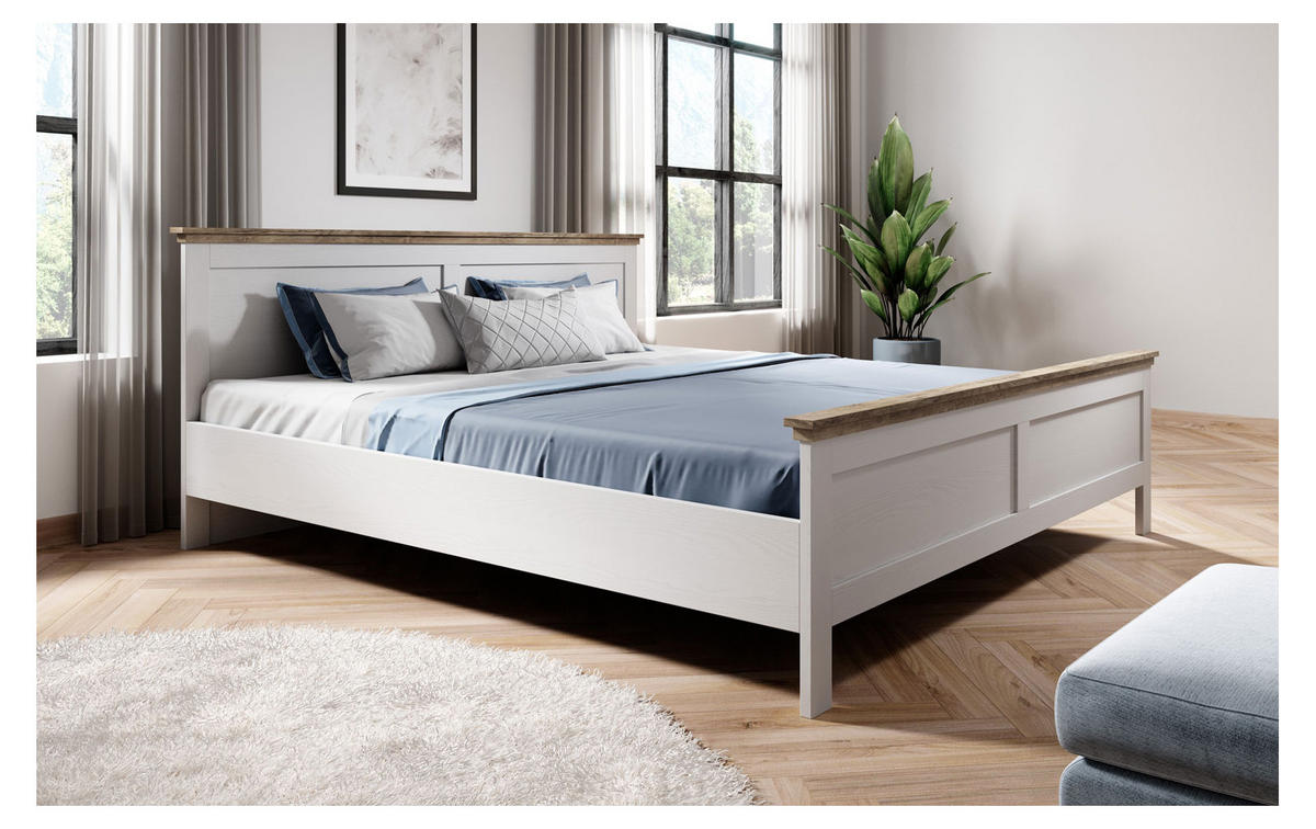 SCHLAFZIMMER-SET Evora abisko ash / eiche lefkas 3-teilig - Weiß/Braun, Holz/Holzwerkstoff (160/200cm) - Feldmann-Wohnen