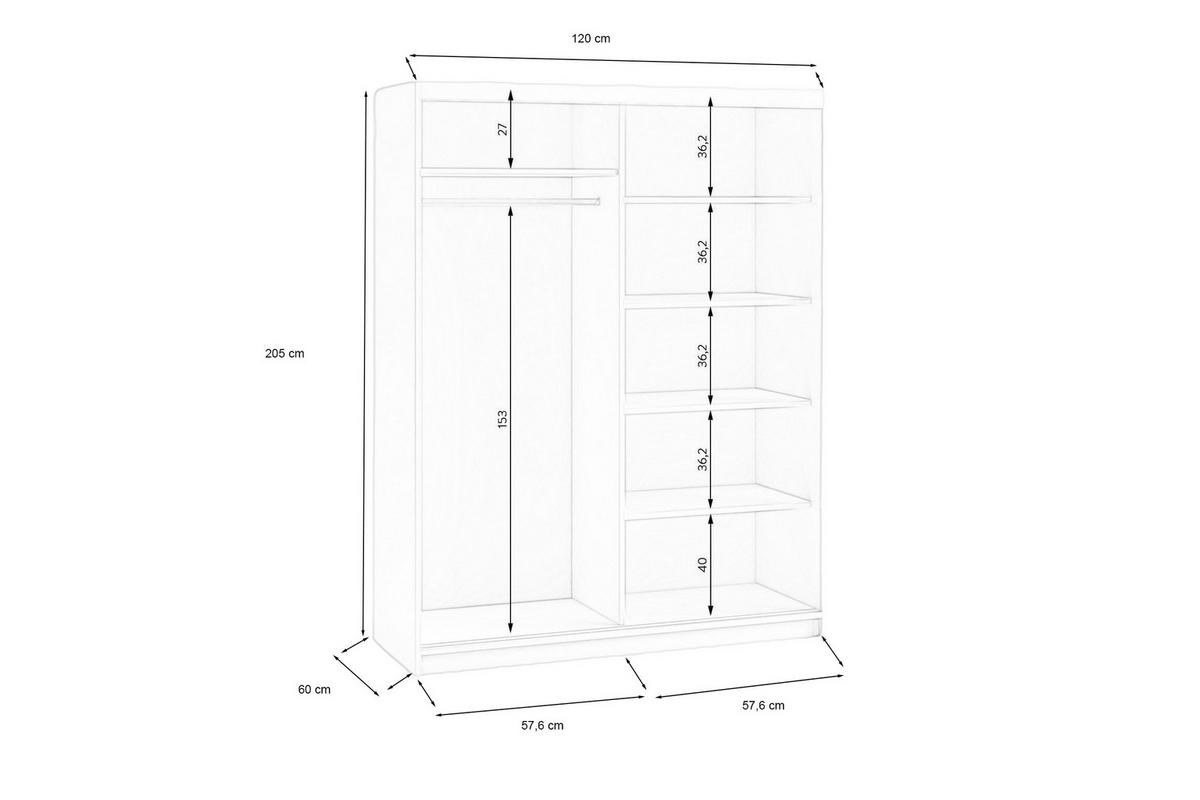 SCHWEBETÜRENSCHRANK Dora 120 cm mit Lamellen und Spiegel 2-türig, artisan, schwarz, Lamelle artisan - Schwarz/Eiche Artisan, Kunststoff (120/205/60cm) - Margaret Hadas24