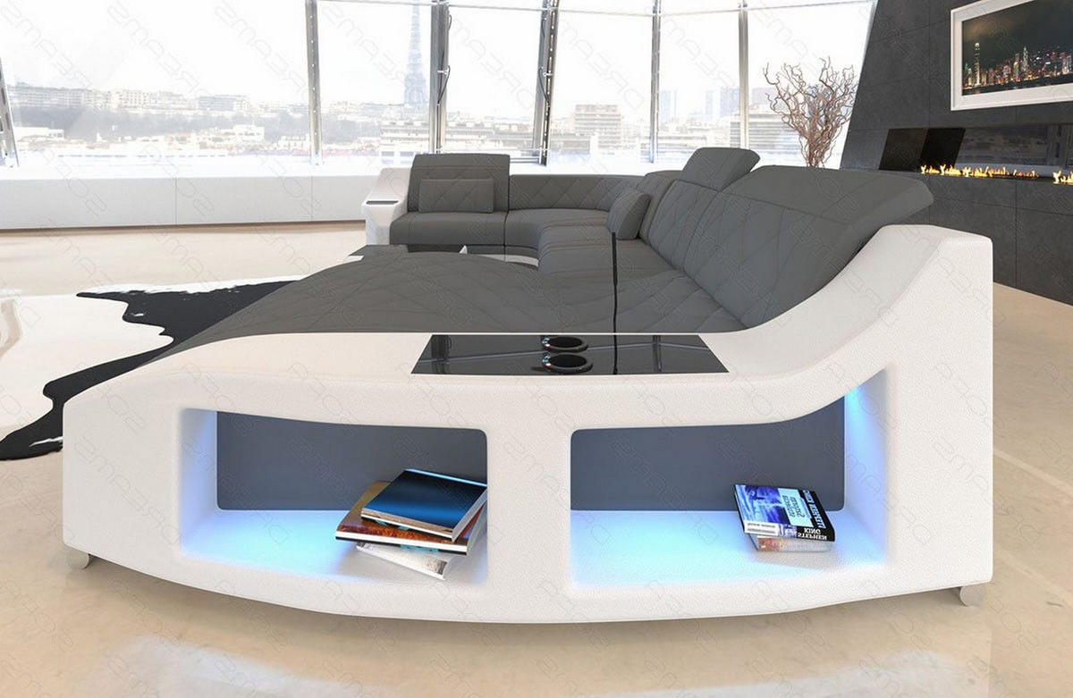 WOHNLANDSCHAFT Stoff Sofa Swing U Form Grau Weiß Mikrofaserstoff - Grau, Kunststoff (404/90/220cm)