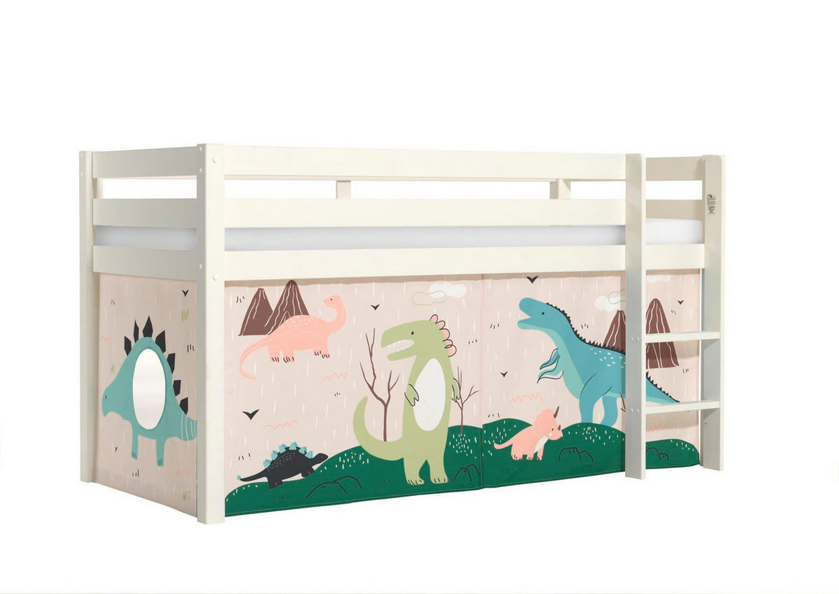 KINDERBETT Karolina 210x114x106 Massivholz Weiß Textilset Dino - Mauve/Weiß, Holz (90/200cm) - 58aufmkessel