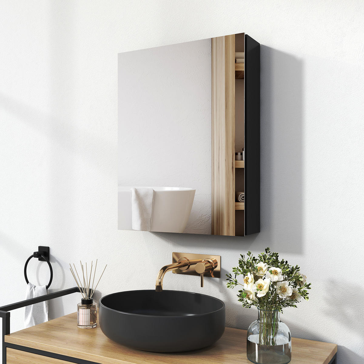 SPIEGELSCHRANK Schwarz 65/50/14,5 - Schwarz, Metall (50/65/65cm) - EMKE
