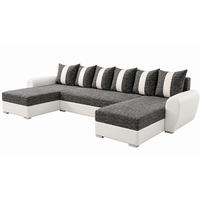 WOHNLANDSCHAFT PUMA U-Form 308 cm mit Schlaffunktion, Bettkasten, Kunstleder-Stoff oder Samt, verschiedene Farben - Schwarz/Weiß, Kunststoff (308/85/140cm) - Wohnideebilder
