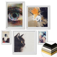 WANDBILDER 5er-Set - 50x50 cm & 20x30 cm & 40x60 cm Weißer Rahmen - Gelbgrau-braune Wellen - Weiß, Kunststoff (40/60cm) - ArtPrintCave