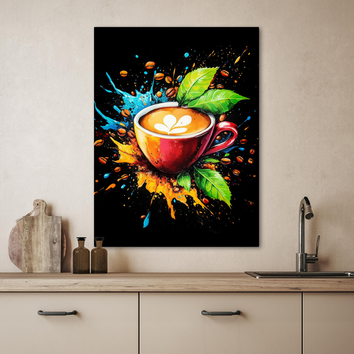 LEINWANDBILD Kaffee - Graffiti - Trinken - Abstrakt 60x80 cm - Mokka, Textil (60/80cm) - MuchoWow
