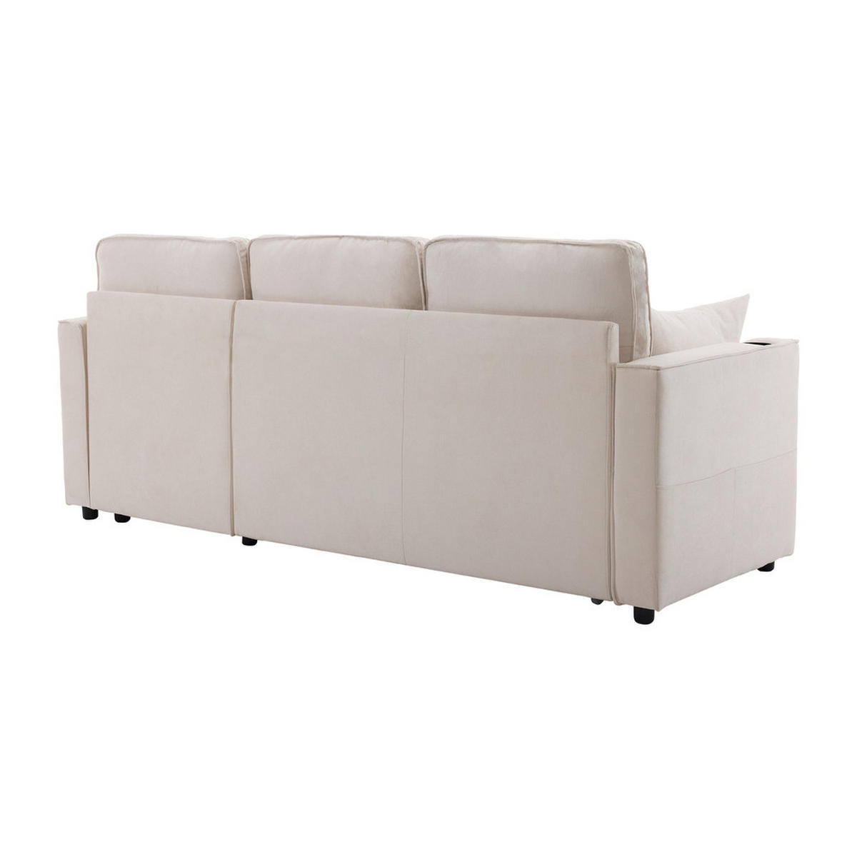 ECKSOFA L-Form Bettfunktion Stauraum Getränkehalter wechselseitig Beige - Beige, Holz (74/44/62cm) - FLIEKS