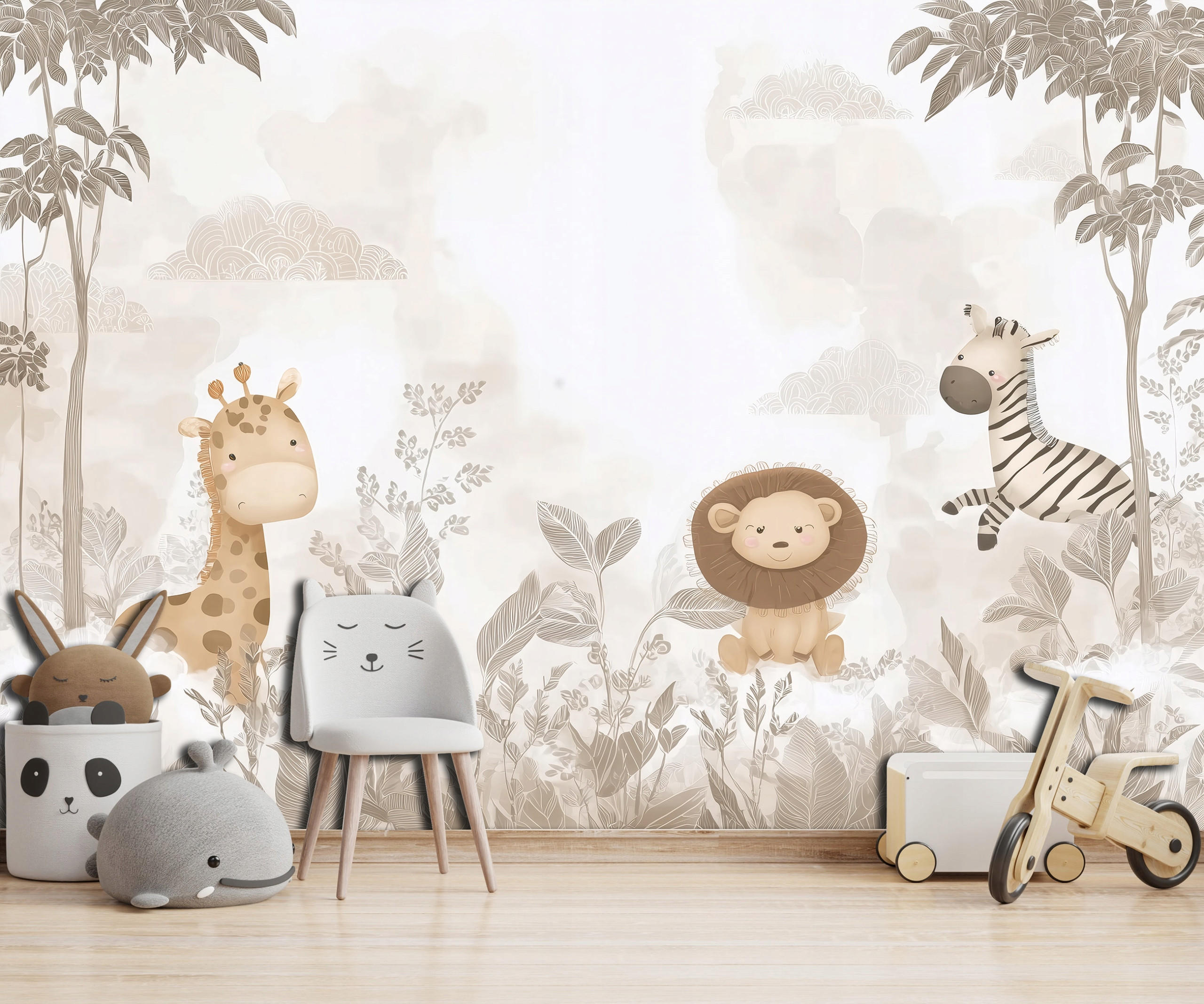 FOTOTAPETE Dschungel Tiere Beige 350x250 cm - Multicolor, Papier (350/250cm) - Wallarena