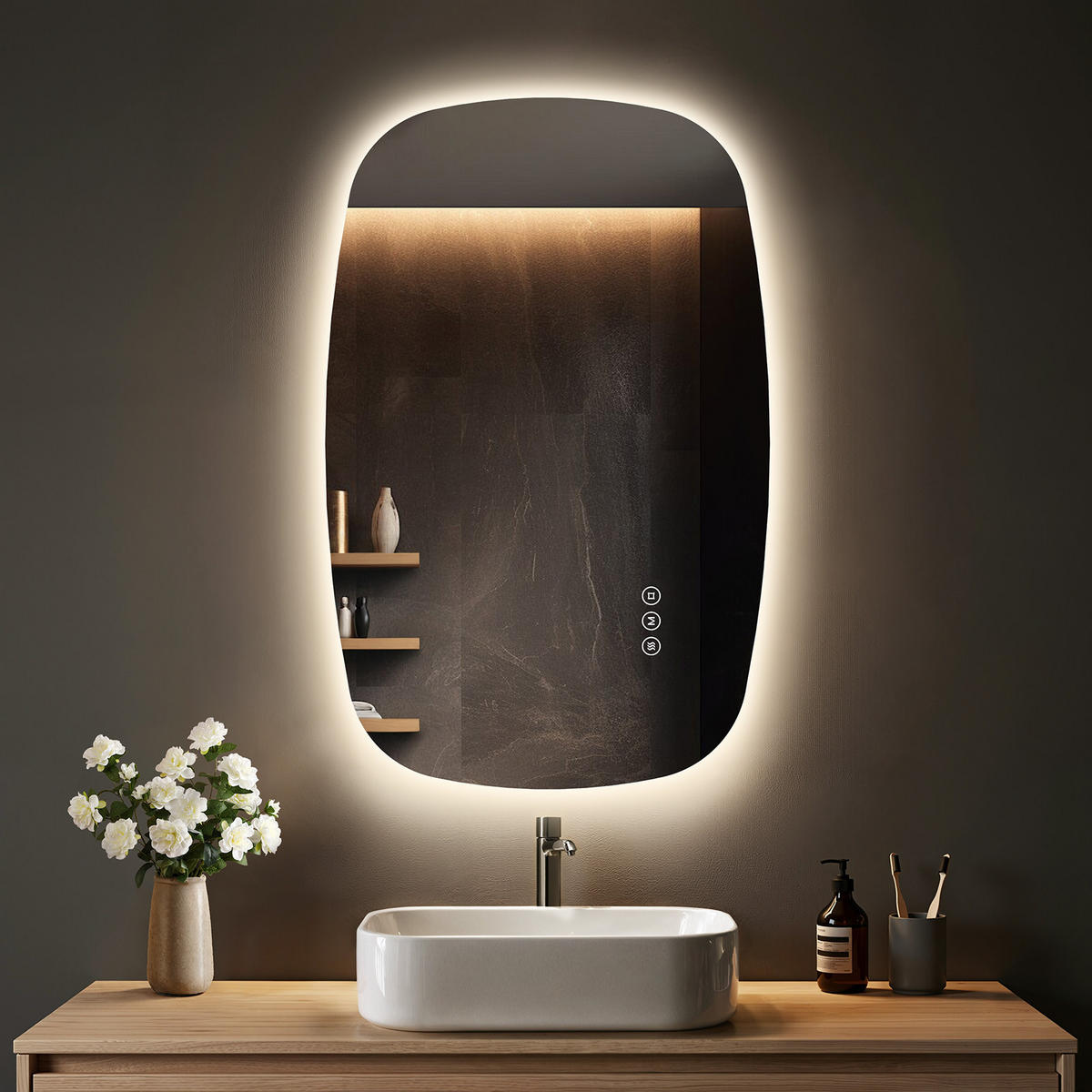 BADSPIEGEL MIT BELEUCHTUNG 80/50 cm Oval mit dimmbarer LED-Beleuchtung und Antibeschlag - Transparent, Glas (50/80/2.5cm) - S'AFIELINA