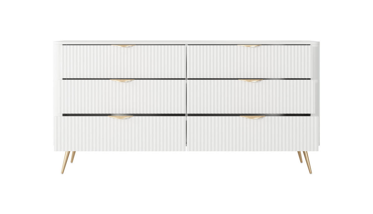 SIDEBOARD Flore 163 cm Weiß / Gold - mit 6 Schubladen und Riffel-Optik - Gelb/Goldfarben, Holz/Holzwerkstoff (163/81/38cm) - Ravio