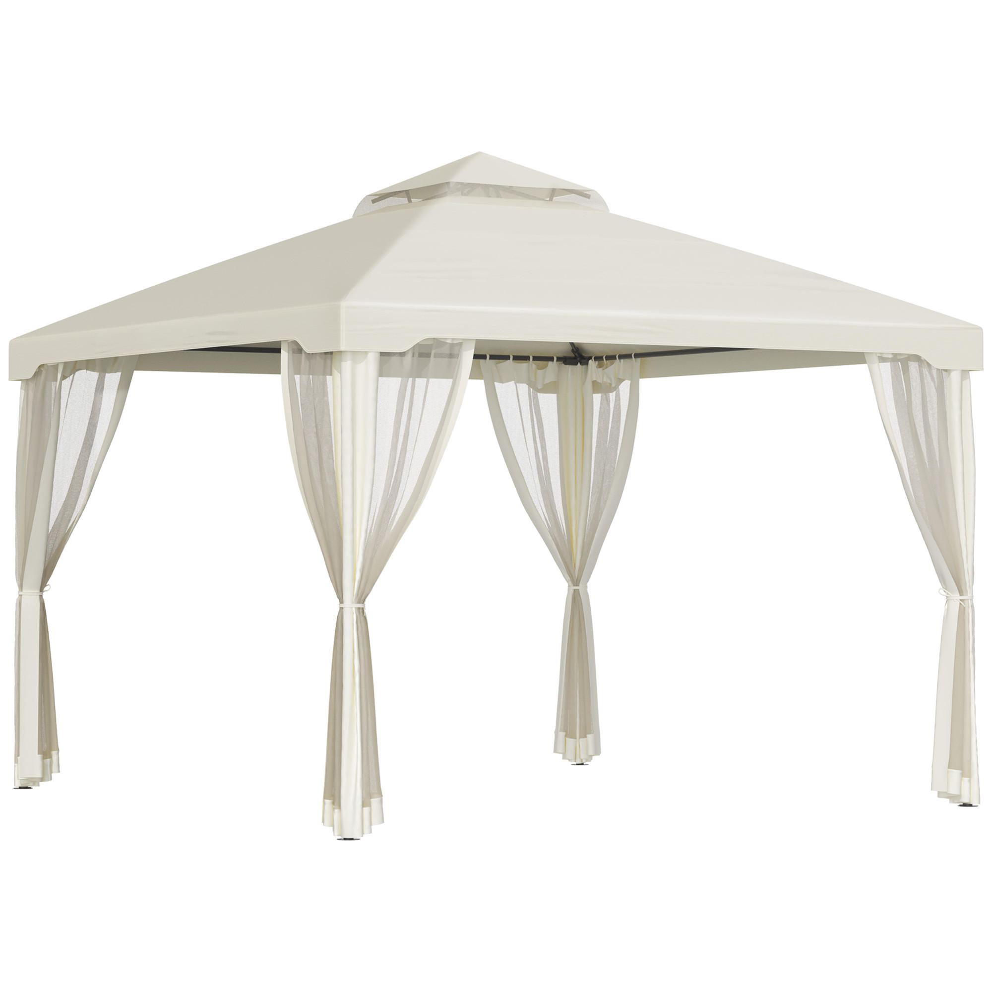 PAVILLON, Grau/Cremeweiß, Polyester, Metall - Creme, Kunststoff (294/265/294cm) - Outsunny