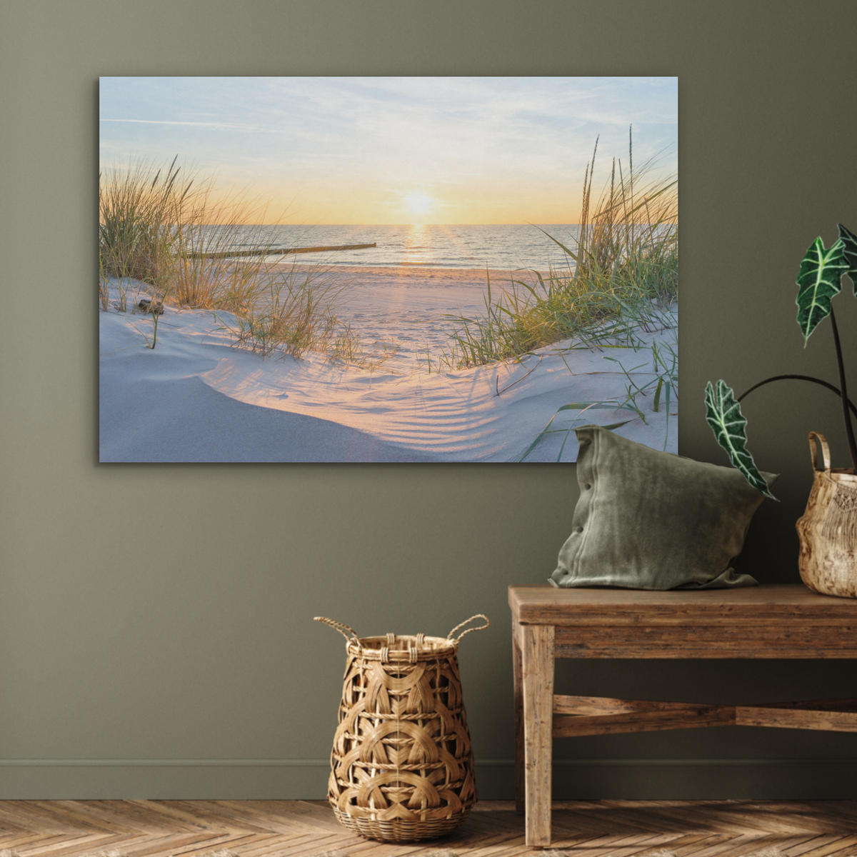 AKUSTIKPANEEL Strand - Sonne - Düne - Gras - Sand - Horizont 100x70 cm - Hellblau, Textil (100/0.9/70cm) - MuchoWow