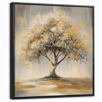 LEINWAND Bilder mit Rahmen - Gemälde - Baum - Abstrakt - Blätter - 50x50 - Beige, Textil (50/50cm) - MuchoWow