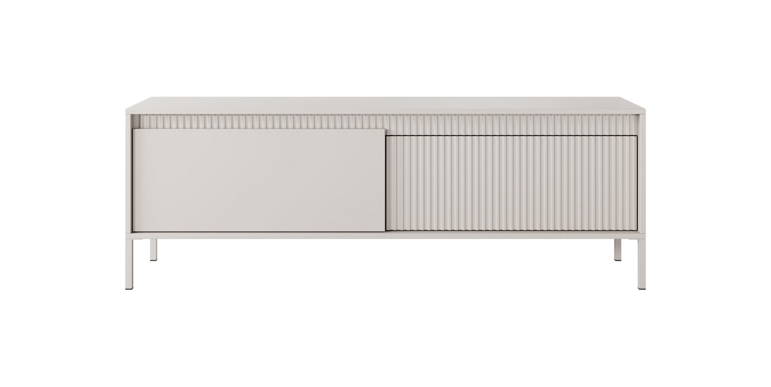 TV LOWBOARD SENSO Geriffelte MDF-Fronten, Push-to-Open, Metallbeine, 153x53,4x39,5 cm, Beige - Beige/Creme, Holz/Holzwerkstoff (154/54/40cm) - DomoHome
