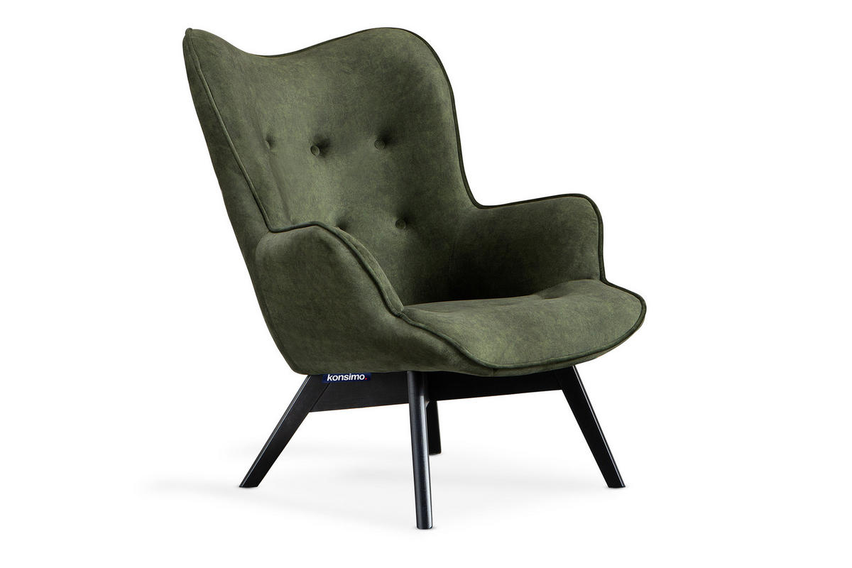SESSEL GLORI mit Armlehnen, Dunkelgrün - Dunkelgrün/Schwarz, Holz/Textil (78/94/88cm) - KONSIMO®