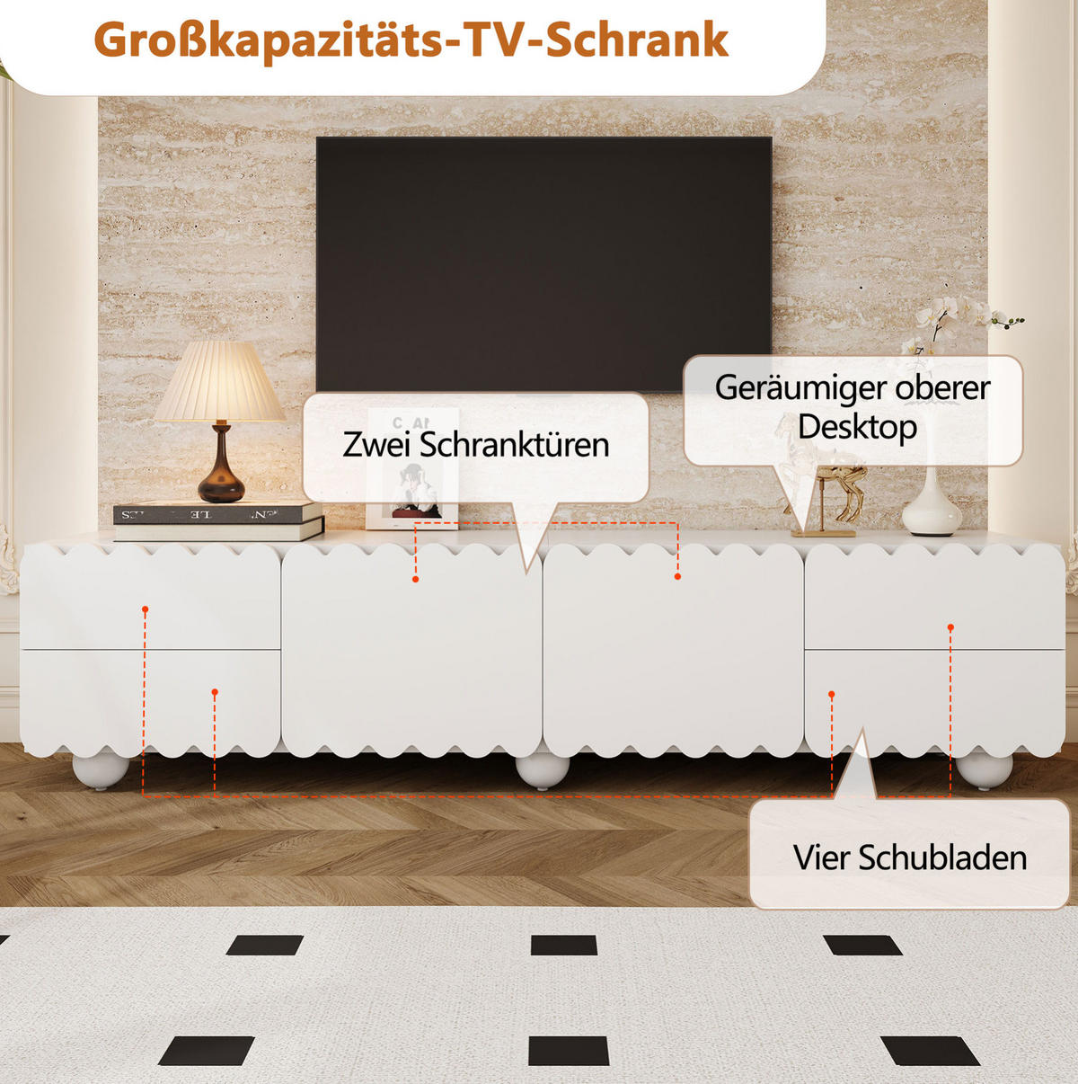 LOWBOARD 175/38/37 cm Weiß aus MDF und Holzwerkstoff mit Stauraum - Weiß, Holzwerkstoff (38/37/175cm) - OKMYHOME