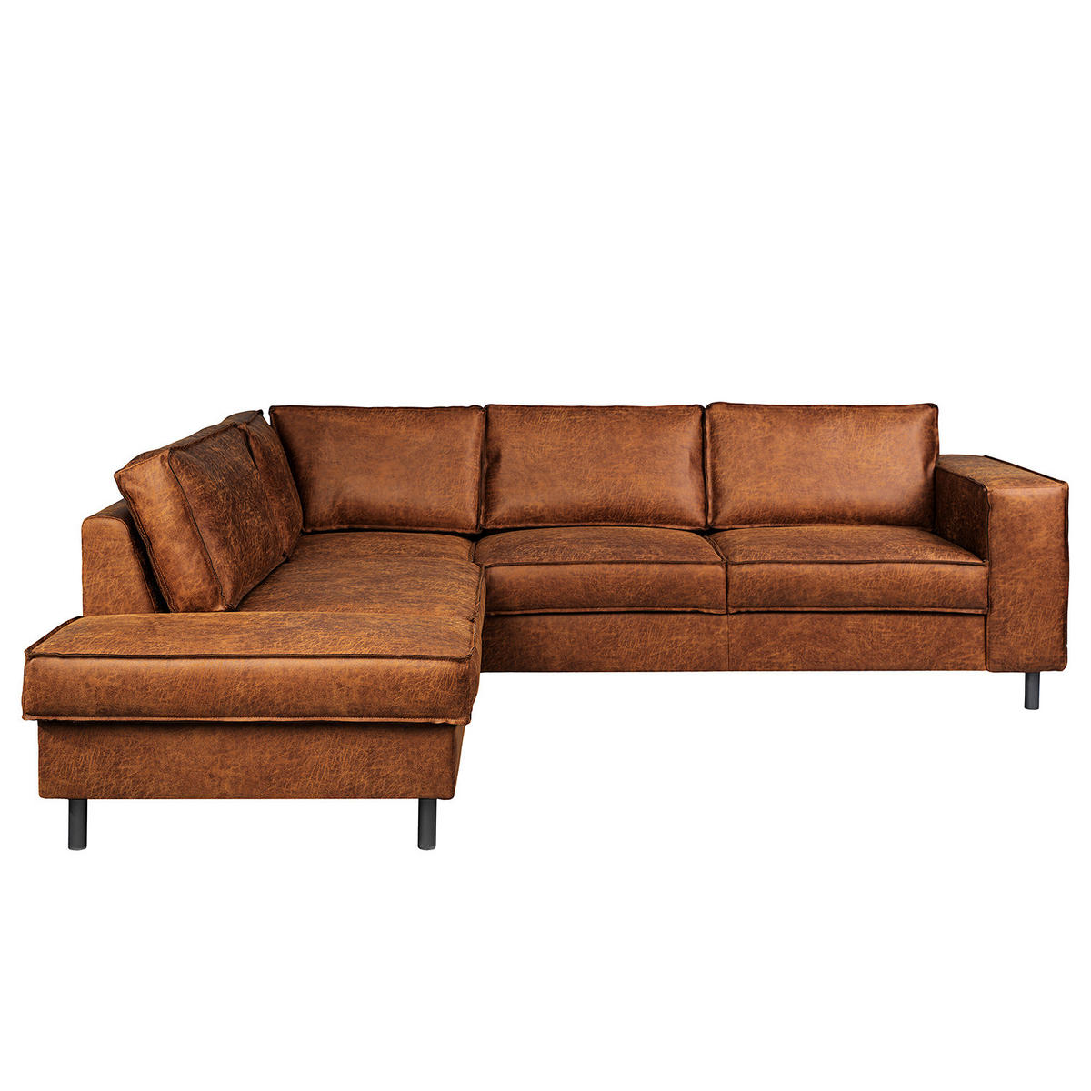 ECKSOFA mit Ottomane - Cognac/Anthrazit, Textil/Metall (258/225cm) - home24