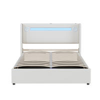 POLSTERBETT 140/200 cm mit LED-Beleuchtung, Bluetooth-Lautsprecher, USB-Anschlüssen und hydraulischem Bettkasten, Weiß - Weiß, Kunststoff (140/200cm) - Redom