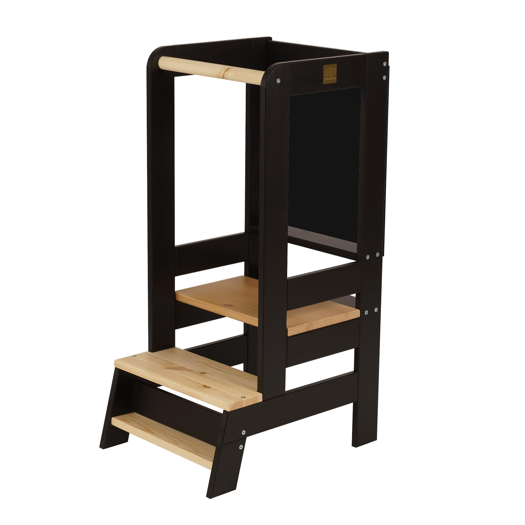 LERNTURM mit Tafel für Kinder, Natur Holz, Schwarz-Natur - Schwarz/Naturfarben, Holz (39/90/90cm) - MeowBaby