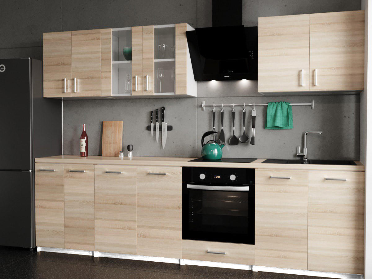 KÜCHENZEILE LECO 280 licht sonoma - Sonoma Eiche, Holzwerkstoff (280/82/46cm) - roe furniture