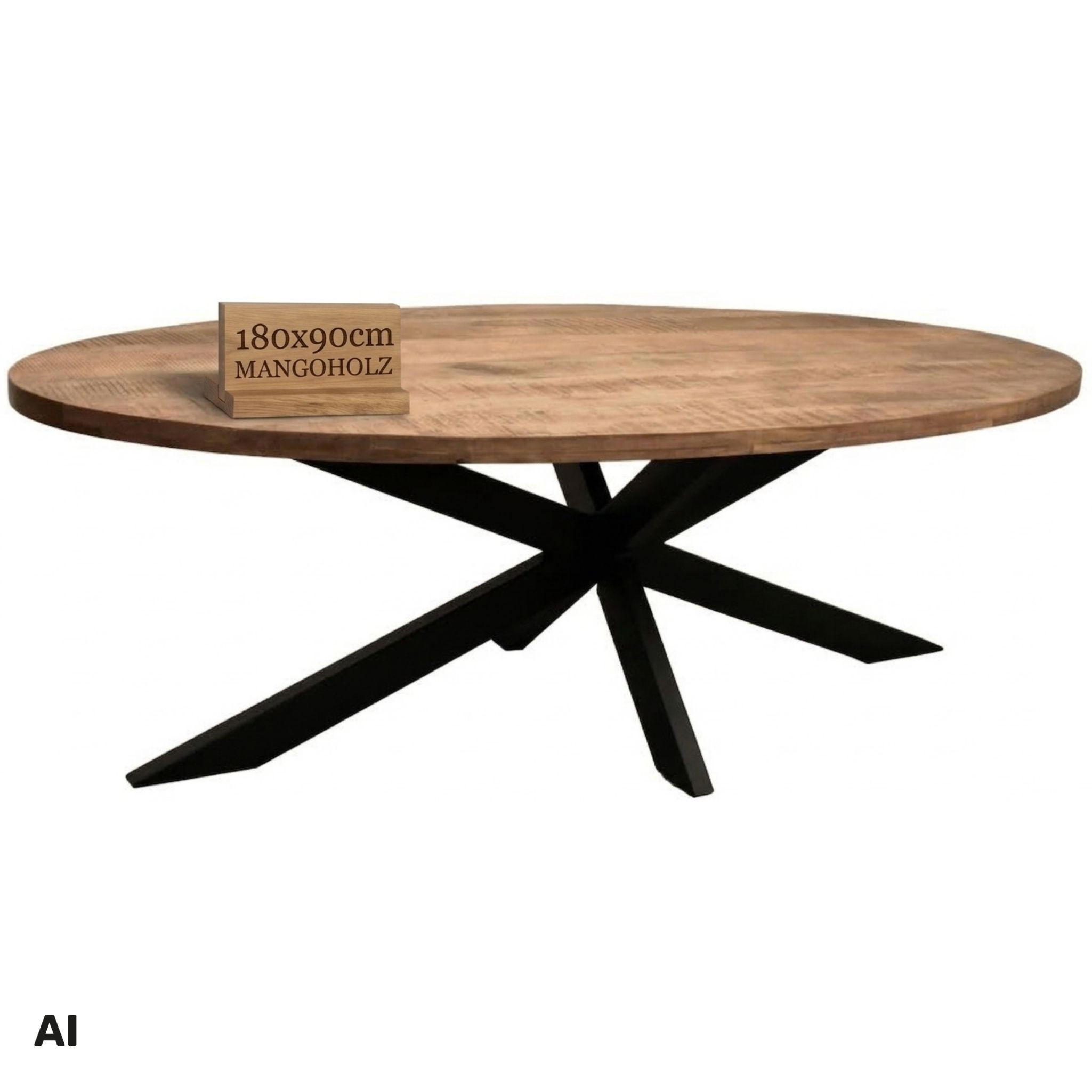 ESSTISCH Avola 180 x 90 cm - Schwarz/Naturfarben, Holzwerkstoff/Metall (90/180/76cm) - Mr. Deko
