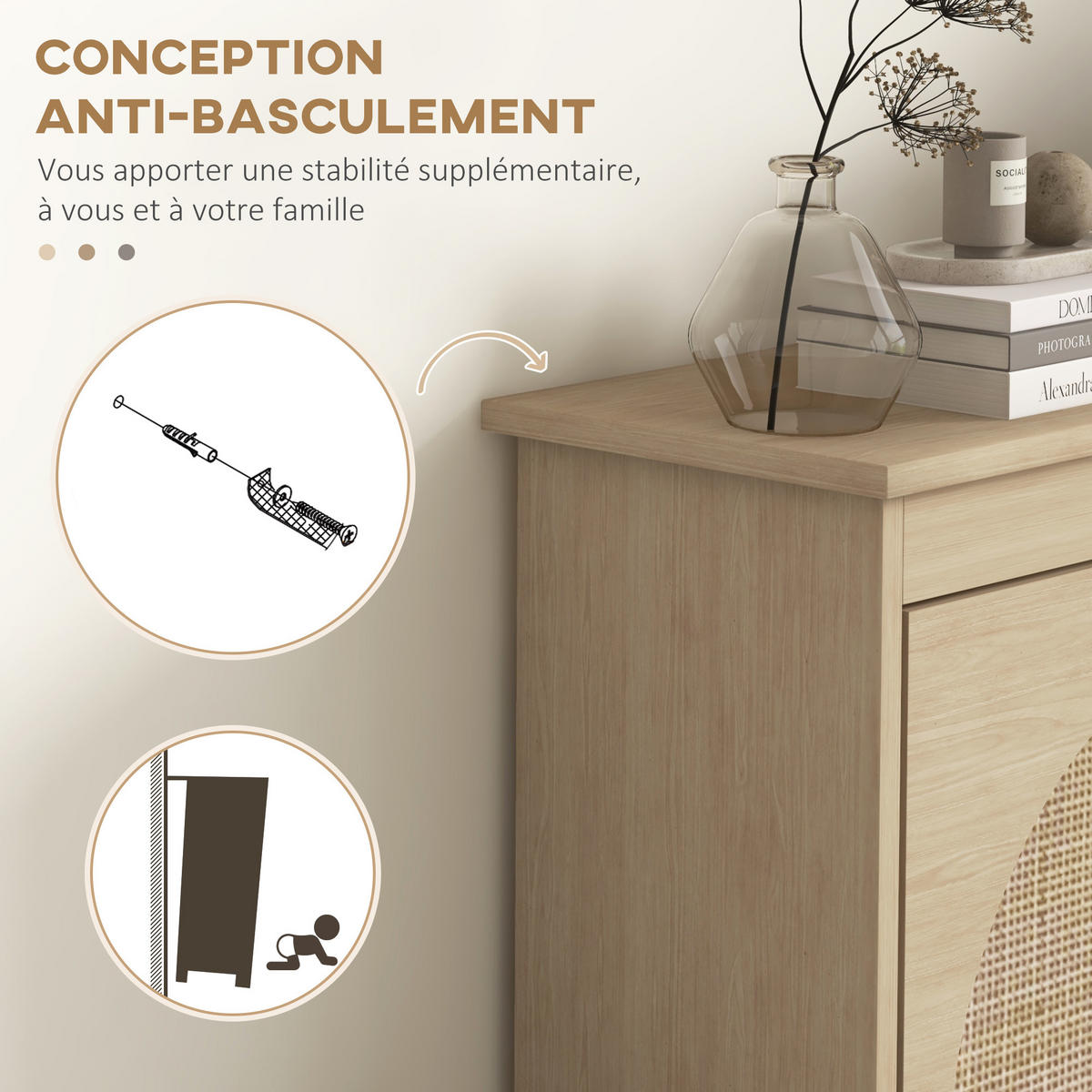 SCHUHSCHRANK DE-14995 4 Klapptüren mit Rattan-Optik Natur - Naturfarben, Holzwerkstoff (105/97.5/24cm) - ComfortXL