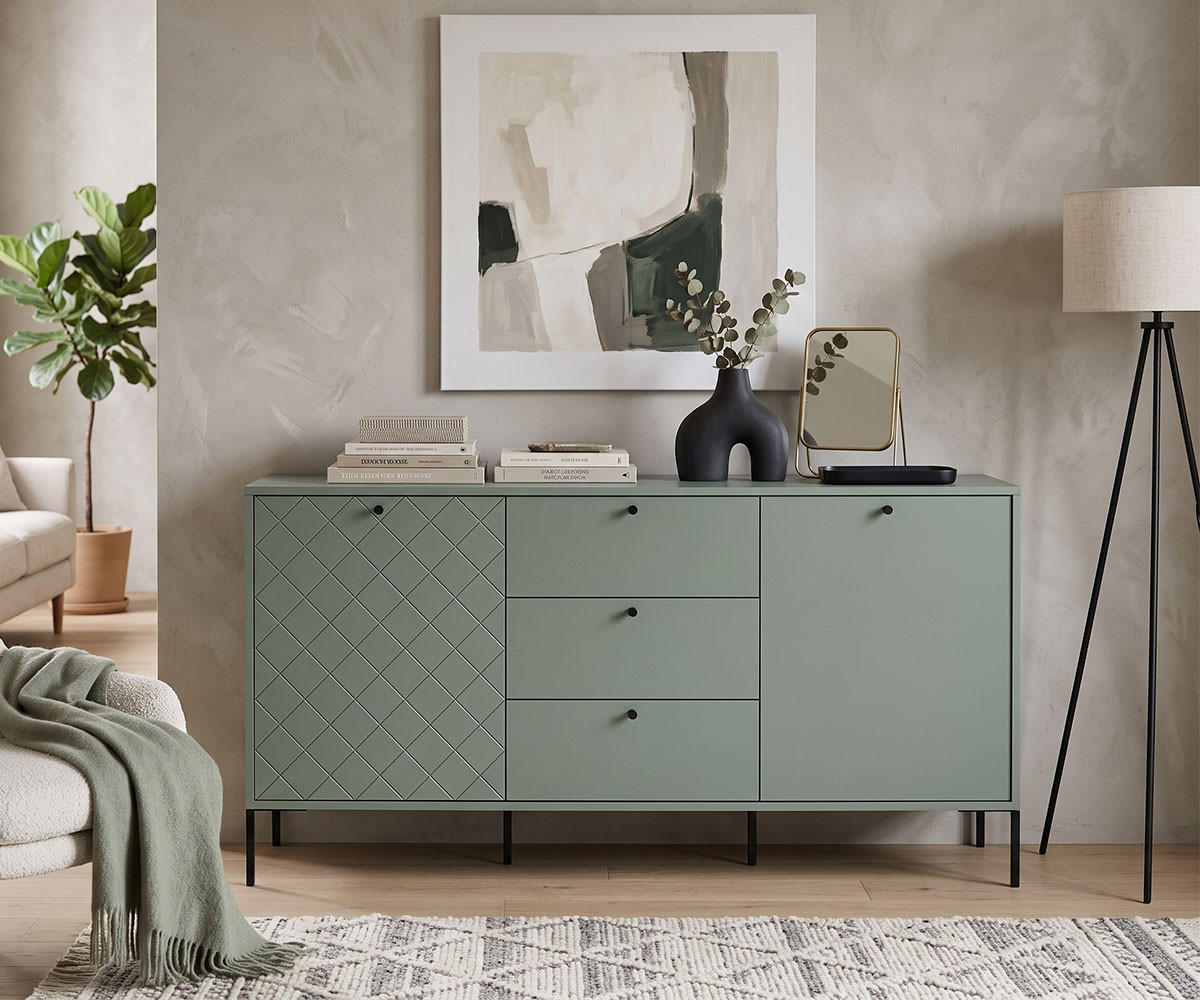 SIDEBOARD Vitoria grün / schwarz 155 / 38 / 79cm - Schwarz/Grün, Holz/Holzwerkstoff (155/79/38cm) - Feldmann-Wohnen
