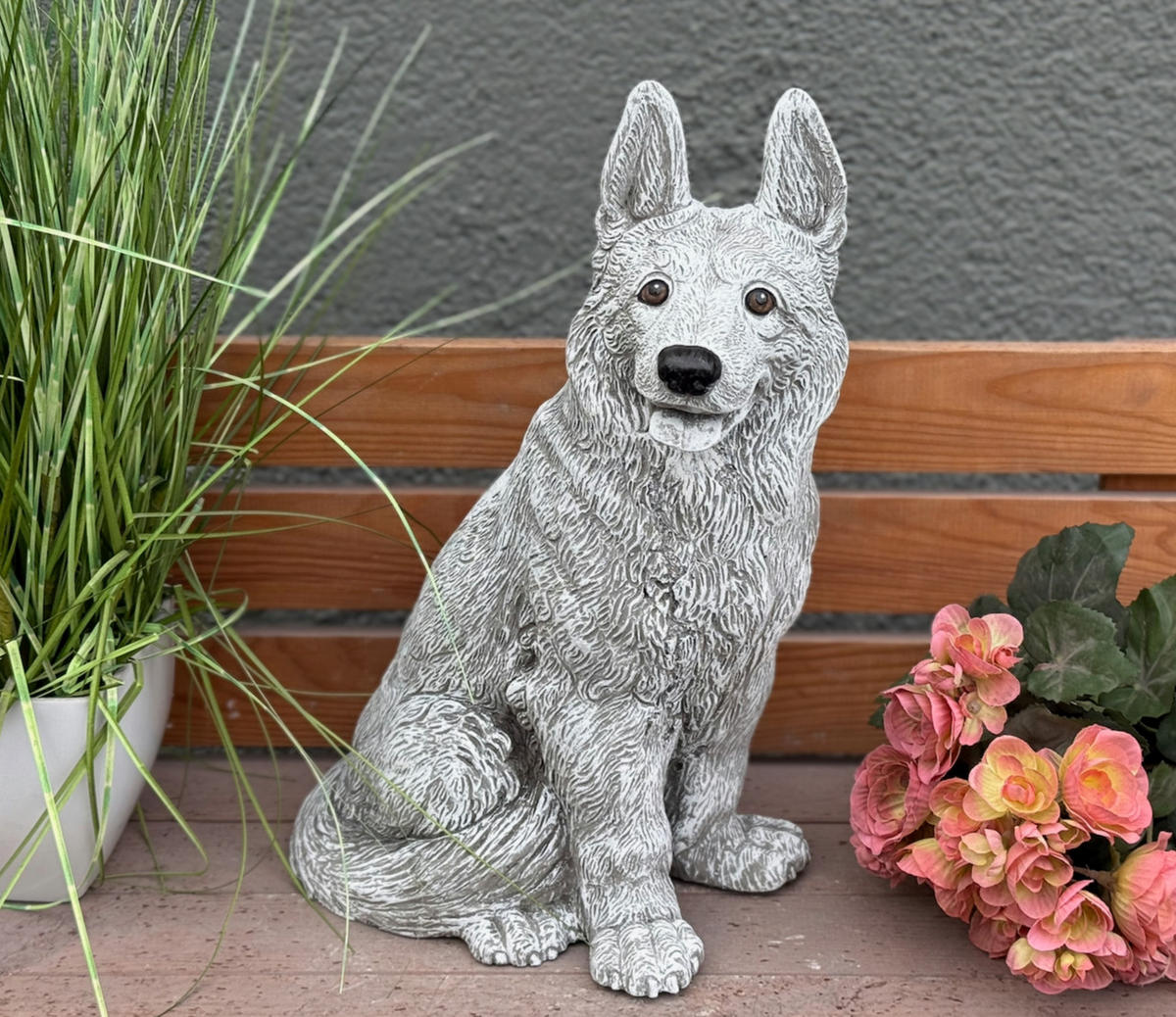 STEINFIGUR Schäferhund gross - Grau, Stein (20/39/17cm) - stoneandstyle