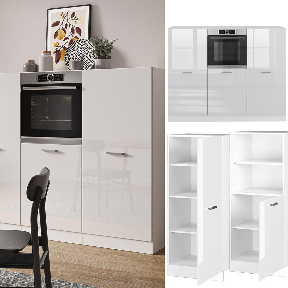 KUHINJSKI BLOK R-Line Bela visok sijaj/bela 180 cm brez delovne plošče - bela/visoki sijaj, leseni material (180/143/46cm) - Vicco