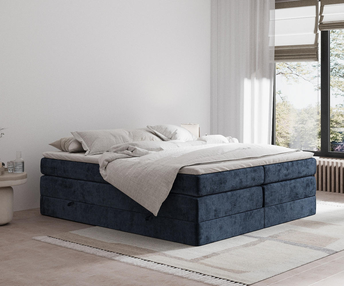 BOXSPRINGBETT Juniper Marineblau 140/200 cm - Schwarz/Dunkelblau, Holz/Holzwerkstoff (140/200cm) - Maison de Reve