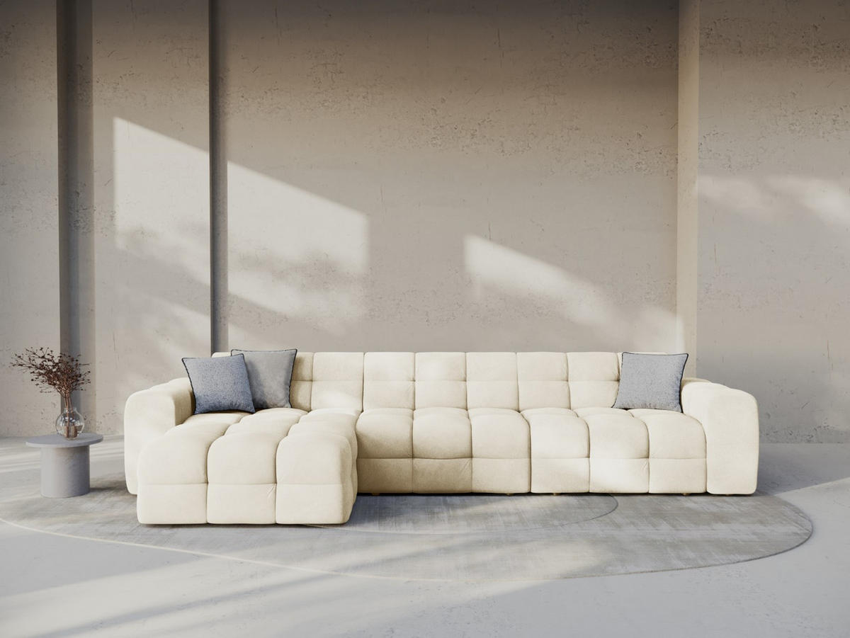 ECKSOFA links Kendal aus Samt elfenbein 5 Sitzplätze - Creme, Textil (173/357cm) - Micadoni