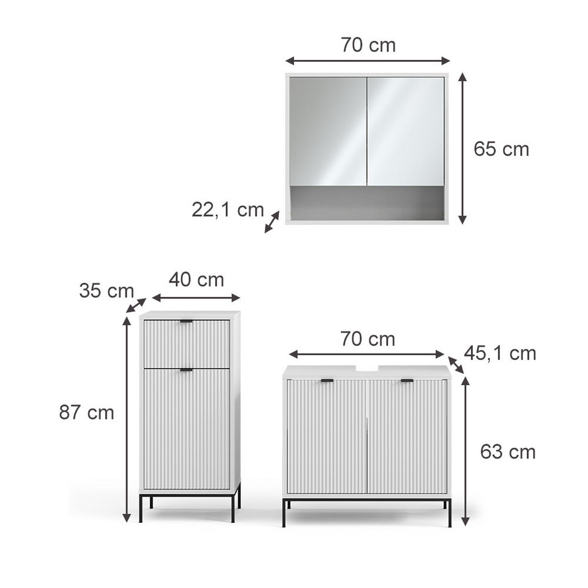 BADMÖBEL-SET Eliza Weiß 3 Teile, mit Midischrank - Weiß, Holzwerkstoff (70/63/45cm) - Vicco