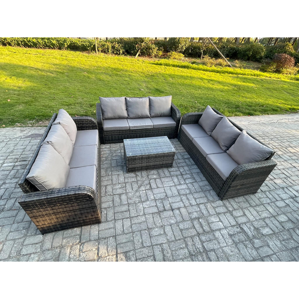 Thumbnail - Fimous Gartenmöbelgarnitur, Dunkelgrau, Metall, Kunststoff, Glas, 9-Sitzer, Füllung: Schaumstoff, rechteckig, Loungemöbe...