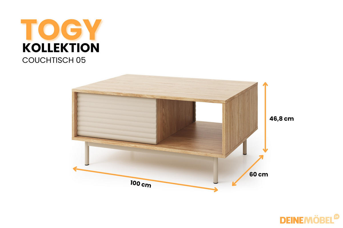 COUCHTISCH TOGY 05 100/60 cm in Kaschmir / Geölter Eiche - Kaschmir/Eichefarben, Holzwerkstoff (60/100/47cm) - Deine Möbel 24