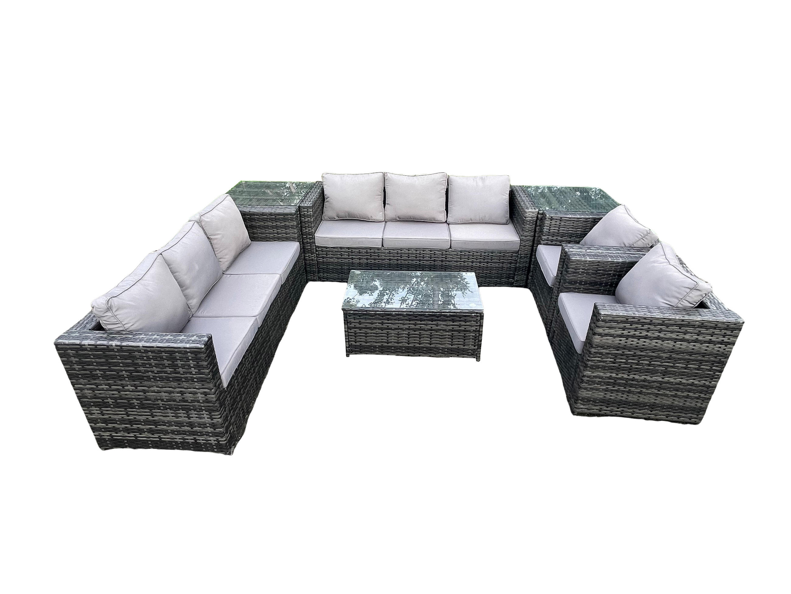 GARTENMÖBELSET Polyrattan 8-Sitzer - Dunkelgrau, Metall - Fimous